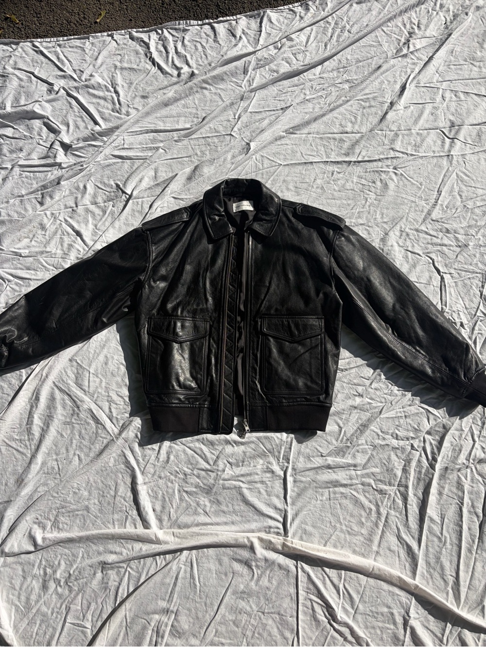 The Frankie Shop Everyday Leather Bomber Jacket in Black